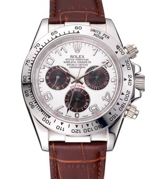 MiroTime 0812 Rolex Daytona Stainless Steel Case White Dial Brown Leather Strap